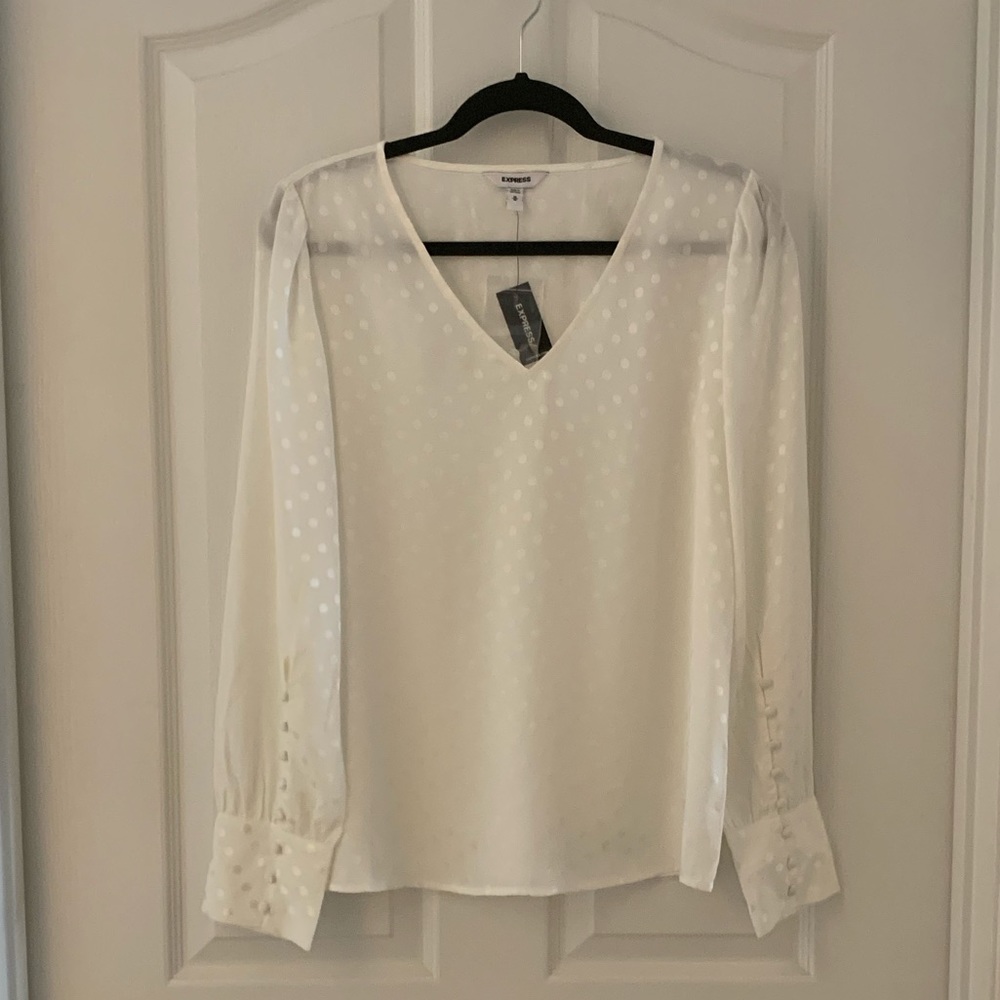 Jacquard dot large cuff blouse